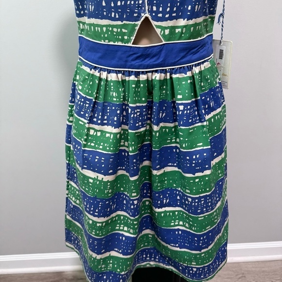 Dear Creatures Phoebe A Line Retro Blue Green Dress Medium Stripe Cut Out - Picture 4 of 9